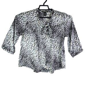 Women's Vertigo Paris Leopard Print Blouse Top 3/4 Sleeve Neck Tie Collar M